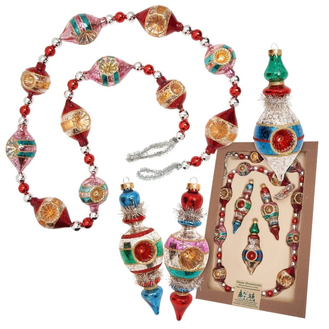 Krebs Glas Lauscha Baumschmuck Girlande Reflekorformen Nostalgie Mehrfarbig 140cm