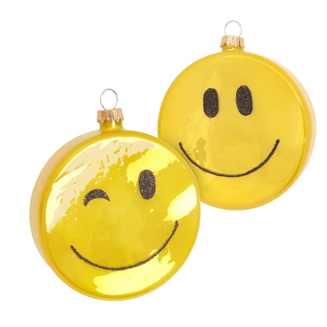 Krebs Glas Lauscha Baumschmuck Smiley Taler Gelb 8cm