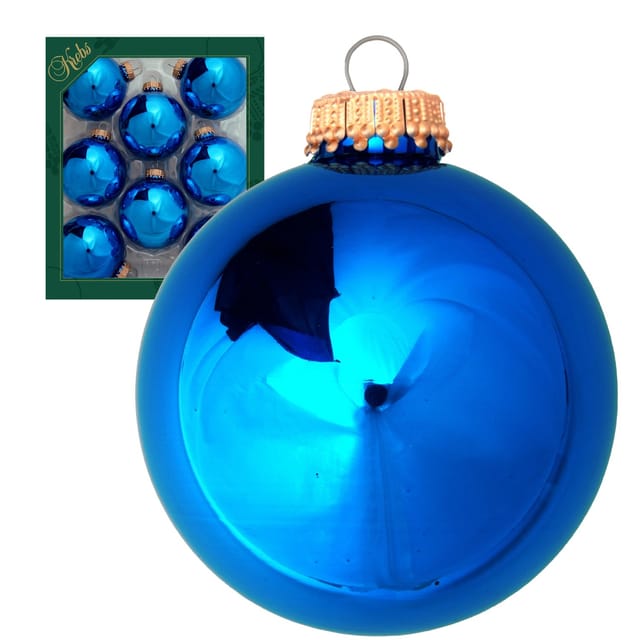Krebs Glas Lauscha Weihnachtskugeln Blau Glanz Uni 8er-Set 7cm