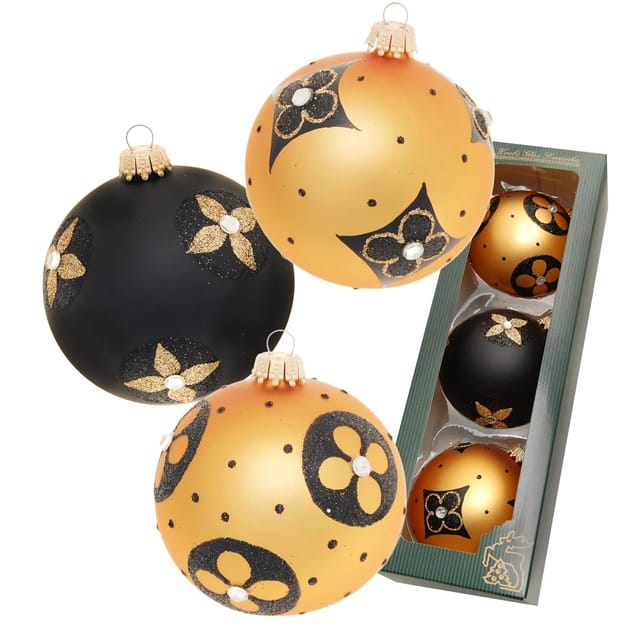 Krebs Glas Lauscha Weihnachtskugeln Art Deco Xmas 3-tlg. 8cm