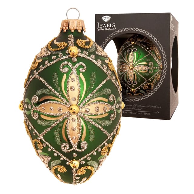 Krebs Glas Lauscha Baumschmuck Ei-Strassdekor Byzantin Grün 10cm