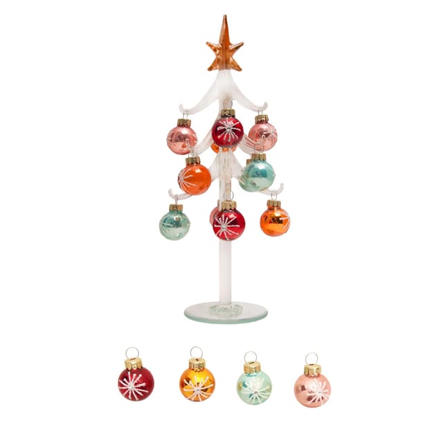 Krebs Glas Lauscha Home Decor Kristallbaum mit Ornamenten Mehrfarbig 26cm