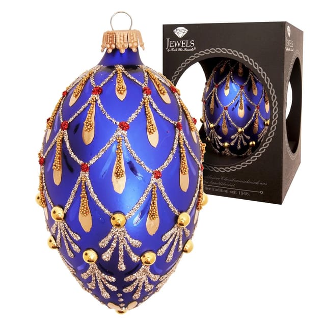Krebs Glas Lauscha Baumschmuck Ei-Strassdekor Venedig Blau 10cm