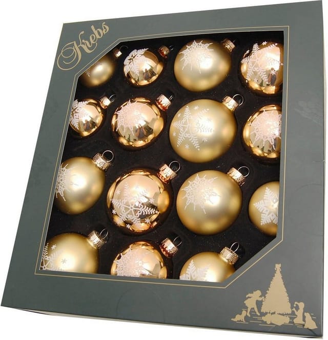 Krebs Glas Lauscha Weihnachtskugeln Sortiment Schneeflocke Goldfarbig 8cm