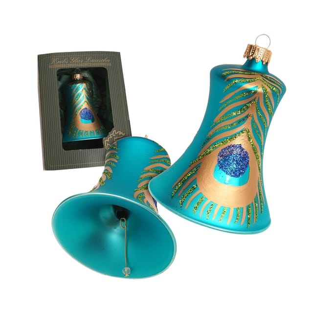 Krebs Glas Lauscha Baumschmuck Glocke Pfau Türkis 8cm