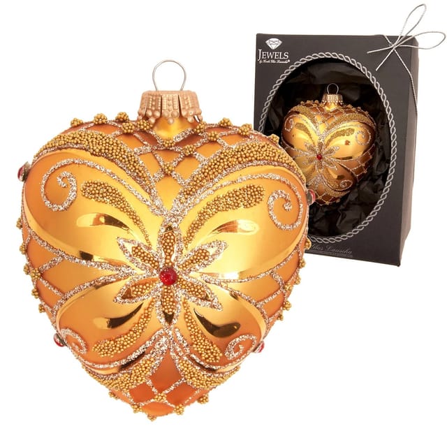 Krebs Glas Lauscha Baumschmuck Herz Strassdekor Goldfarbig 9cm
