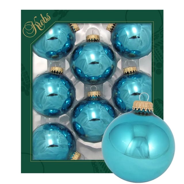 Krebs Glas Lauscha Weihnachtskugeln Türkis Glanz Uni 8er-Set 7cm