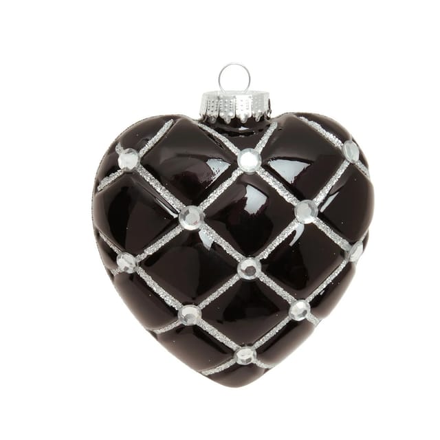 Krebs Glas Lauscha Baumschmuck Herz mit Strassteinen Schwarz 10cm