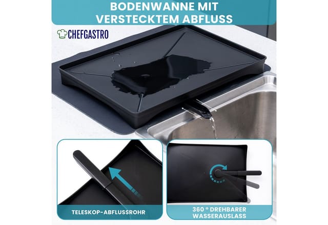 CHEFGASTRO Abtropfgestell Geschirr 15x42x31cm Stahl Mit Besteckhalter Tassenhalter Drehbarem Wasserablauf Abtropfbrett & Trockenmatte