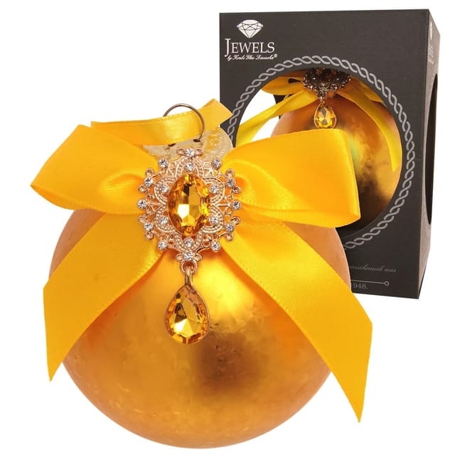 Krebs Glas Lauscha Weihnachtskugel Strassstein Schleife Eisdesign Goldfarbig 8cm