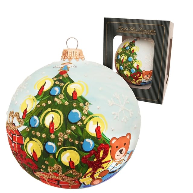 Krebs Glas Lauscha Weihnachtskugel Christbaum und Bär Blau 10cm