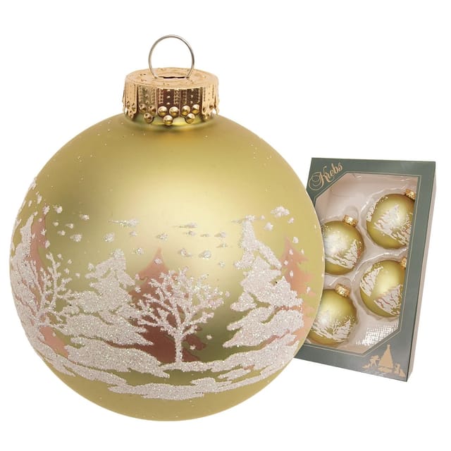 Krebs Glas Lauscha Weihnachtskugeln Winterwald Goldfarbig 7cm