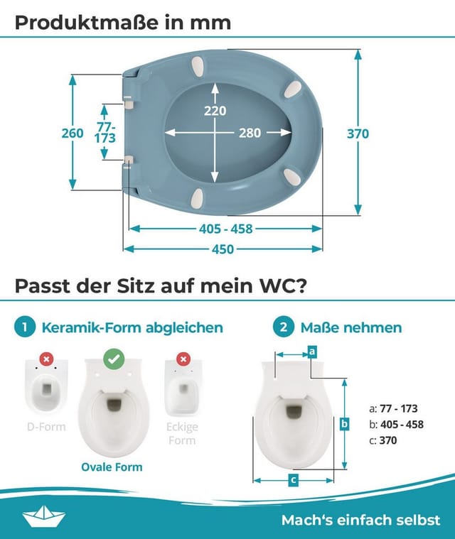 Calmwaters WC Sitz Premium Bermuda-Blau Absenkautomatik Made In EU 250 kg Antibakteriell Abnehmbar Duroplast 26LP6227