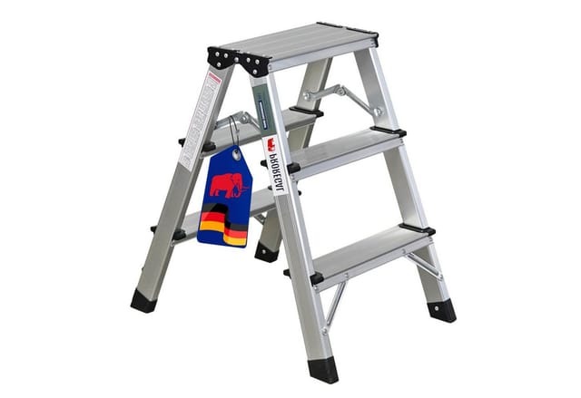 PROREGAL Stufenstehleiter Beidseitig Begehbar 2x3 Stufen HxBxT 60x35x50 cm Traglast 150kg Aluminium