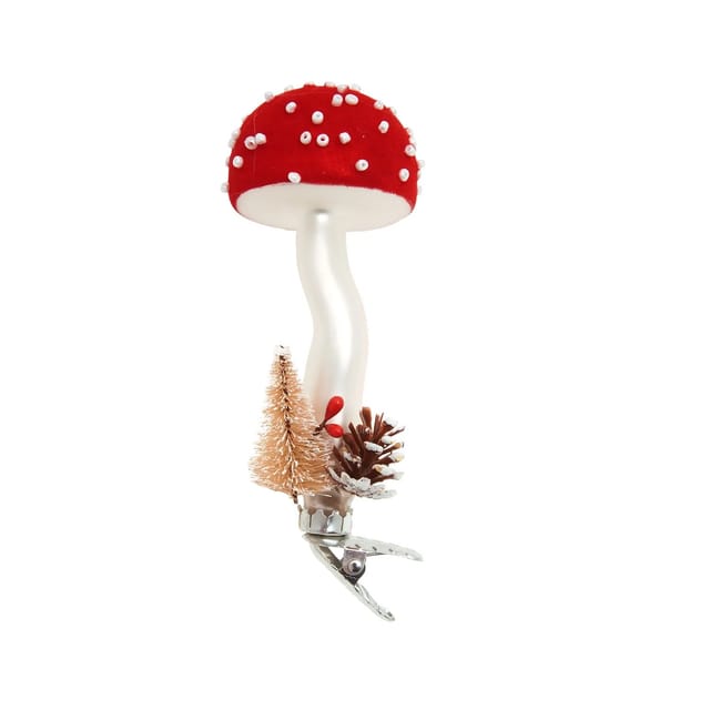 Krebs Glas Lauscha Baumschmuck Fliegenpilz Geklipst Rot 10cm