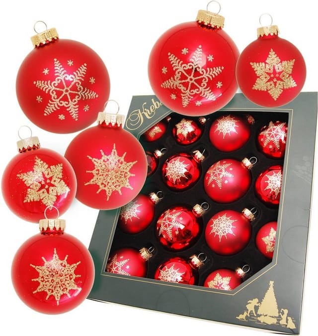 Krebs Glas Lauscha Weihnachtskugeln Sortiment Schneeflocke Rot 8cm