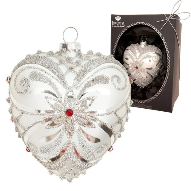 Krebs Glas Lauscha Baumschmuck Herz Strassdekor Silberfarbig 9cm