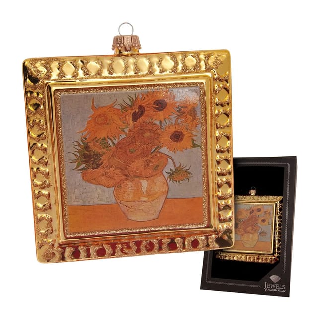 Krebs Glas Lauscha Baumschmuck Sonnenblumen Kunstwerk Goldfarbig 12cm
