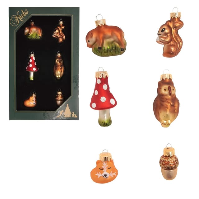 Krebs Glas Lauscha Baumschmuck Waldtiere Mini-Set Mehrfarbig 5cm
