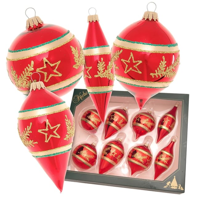 Krebs Glas Lauscha Weihnachtskugeln Sortiment Sterne Rot 7cm