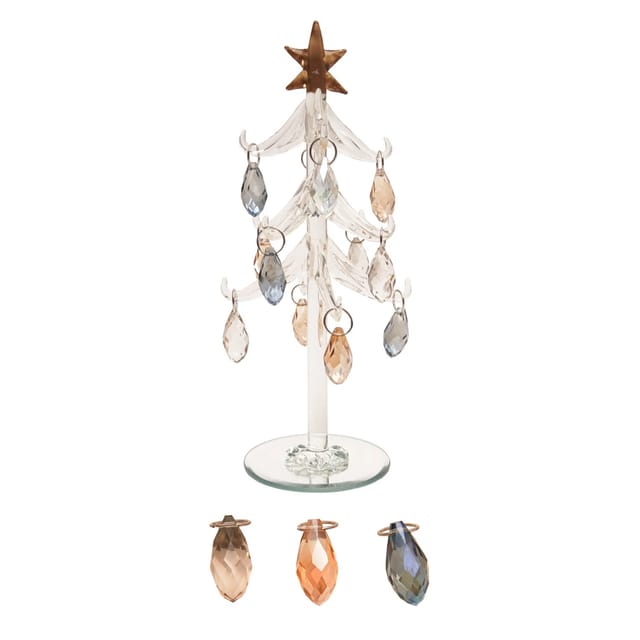 Krebs Glas Lauscha Home Decor Kristallbaum mit Ornamenten Mehrfarbig 21cm