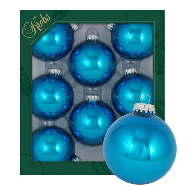 Krebs Glas Lauscha Weihnachtskugeln Hawaiiblau Glanz Uni 8er-Set 7cm
