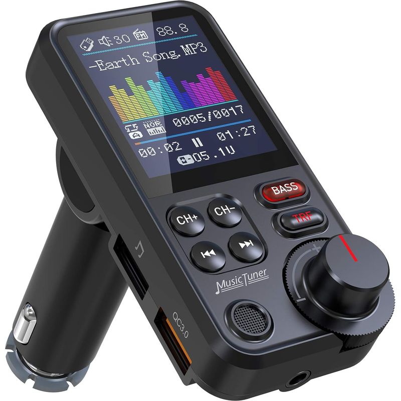 Km30 Bluetooth-kfz-adapter Mit Fm-transmitter, 1,8-zoll-farbbildschirm, Freisprechfunktion, Leistungsstarkem Mikrofon Und Qc3.0-schnellladung