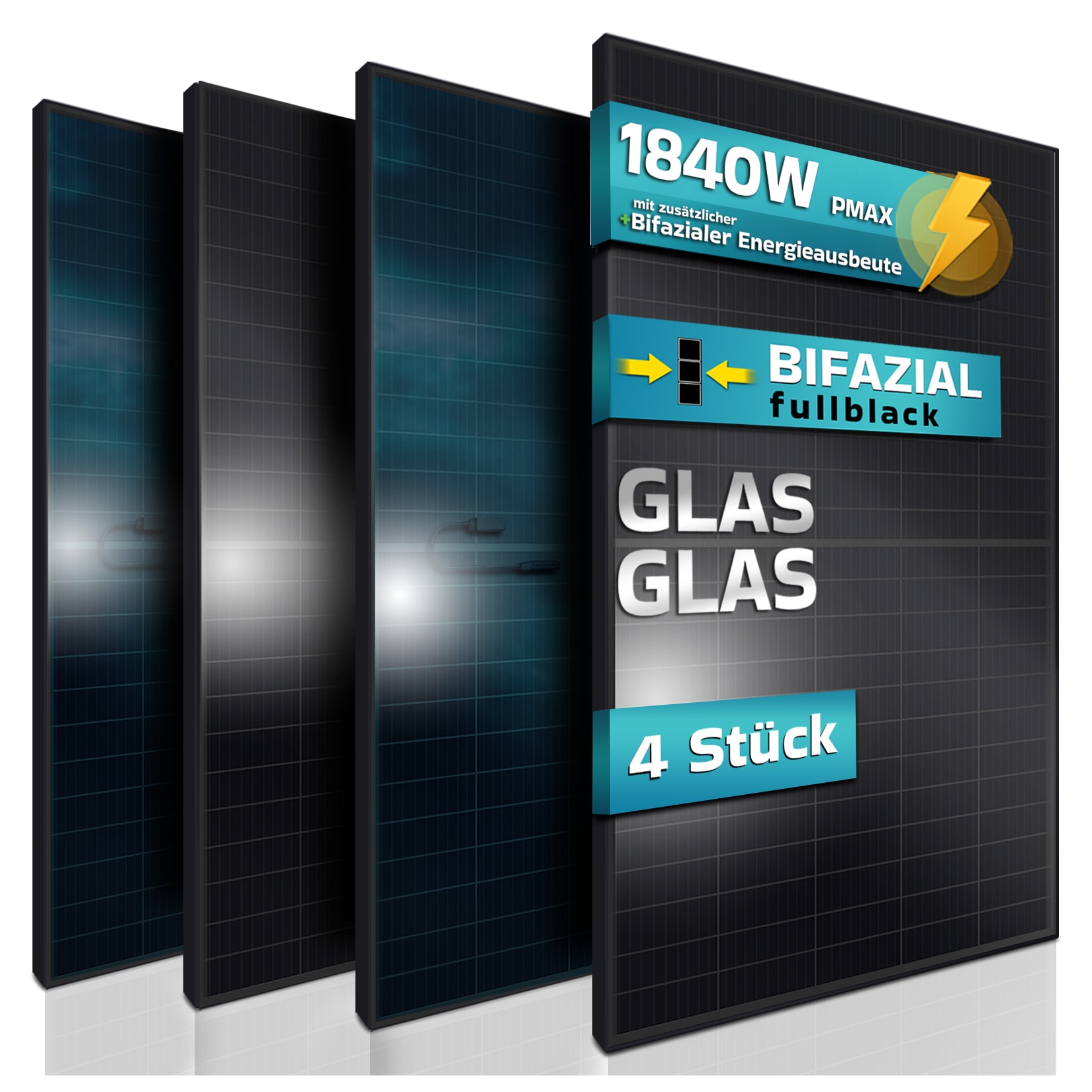 SUNNIVA Solarmodul 460 W Full Black Bifazial Glas/Glas PV Modul Solarpanel PMax 1840W Bifacial N-Type für Balkonkraftwerk oder PV Solar Anlage