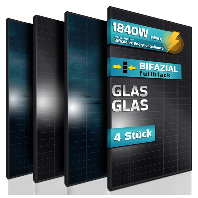 SUNNIVA Solarmodul 460 W Full Black Bifazial Glas/Glas PV Modul Solarpanel PMax 1840W Bifacial N-Type für Balkonkraftwerk oder PV Solar Anlage