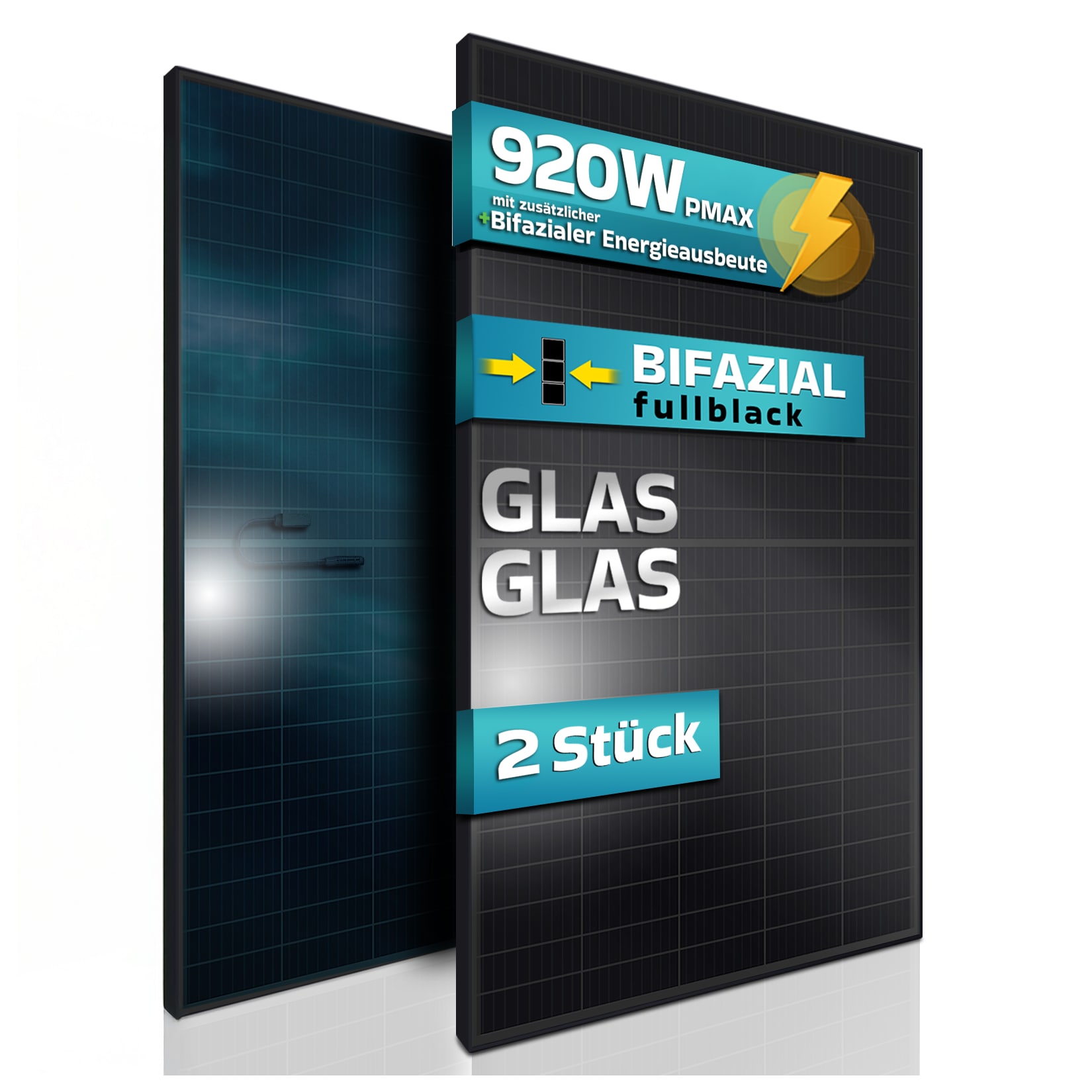 SUNNIVA Solarmodul 460 W Full Black Bifazial Glas/Glas PV Modul Solarpanel PMax 920W Bifacial N-Type für Balkonkraftwerk oder PV Solar Anlage