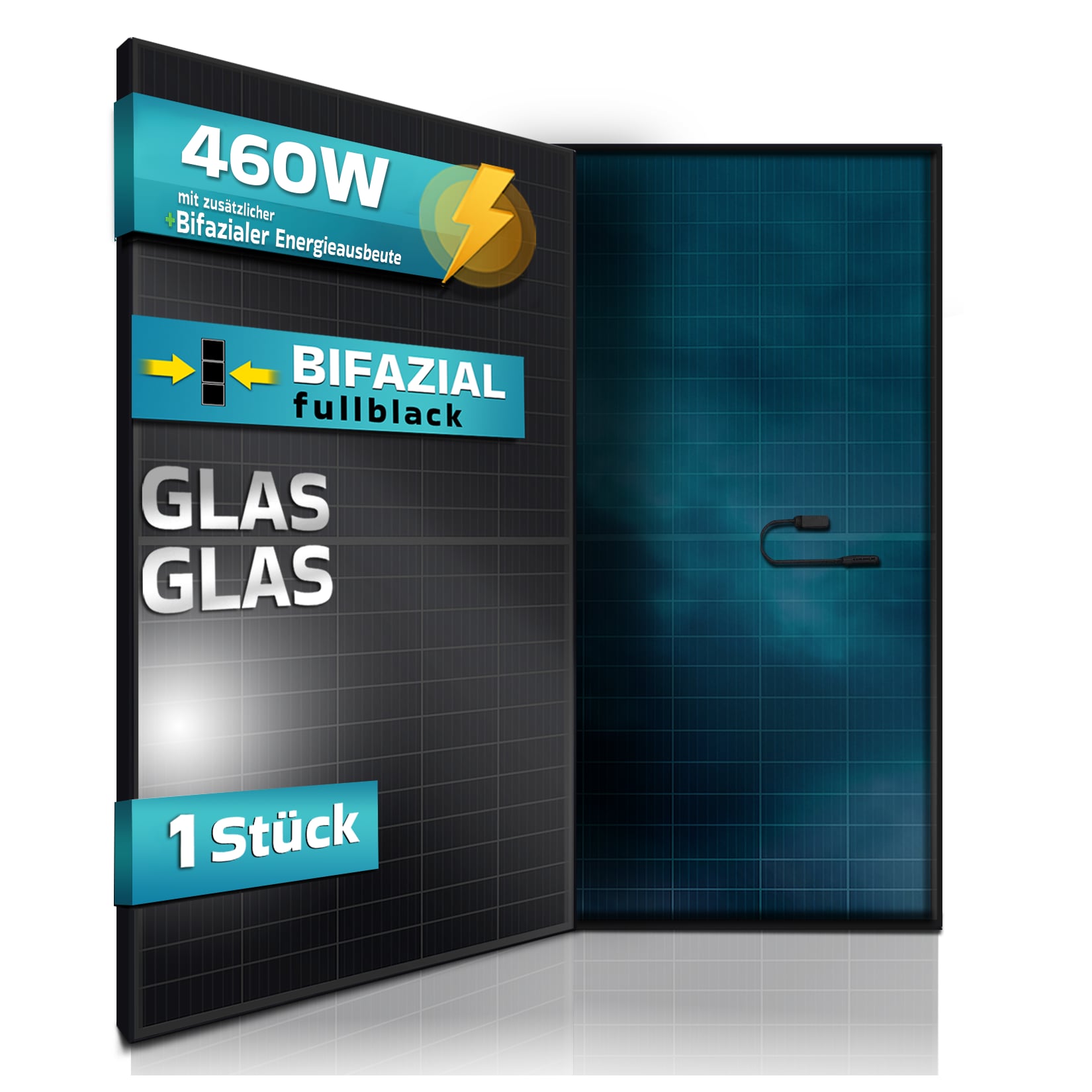 SUNNIVA Solarmodul 460 W Full Black Bifazial Glas/Glas PV Modul Solarpanel PMax 460W Bifacial N-Type für Balkonkraftwerk oder PV Solar Anlage
