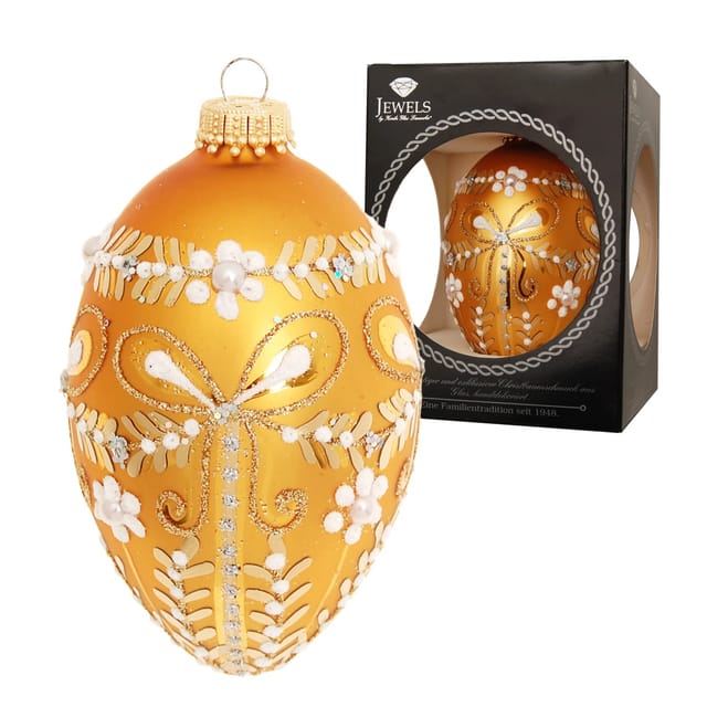 Krebs Glas Lauscha Baumschmuck Ei Im Schleifendesign Goldfarbig 10cm