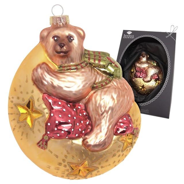 Krebs Glas Lauscha Baumschmuck Bär Auf Mond Mehrfarbig 15cm