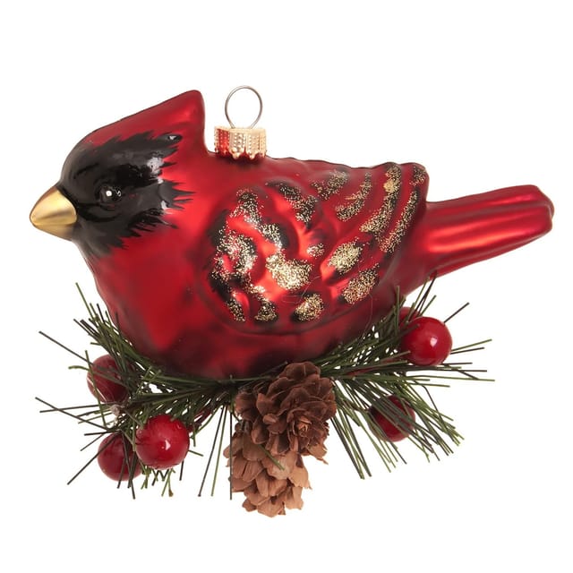 Krebs Glas Lauscha Baumschmuck Kardinal Vogel Auf Zweig Rot 13cm