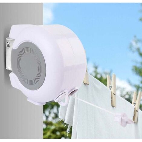 Étendoir À Linge Rétractable D'Extérieur, Support Mural Rétractable De 13 Mètres, Avec 2 Cordes À Linge, Adapté Aux Salles De Bains, Balcons, Jardins, Voyages Et À Une Utilisation Intérieure.