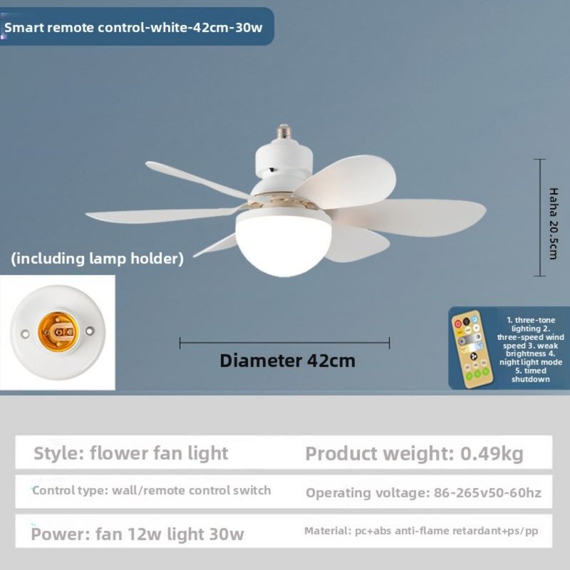 E27 Deckenventilator Mit 6 Flügeln, Fernbedienung, Kombi-ventilator Und Deckenleuchte, Florales Design, 30 W, Dreifarbiges Modell Mit Fernbedienung Und Fassung