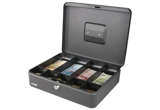 HMF 10019-02 Geldkassette Scheinfächer Münzfächer 30 x 24 x 9 cm Schwarz