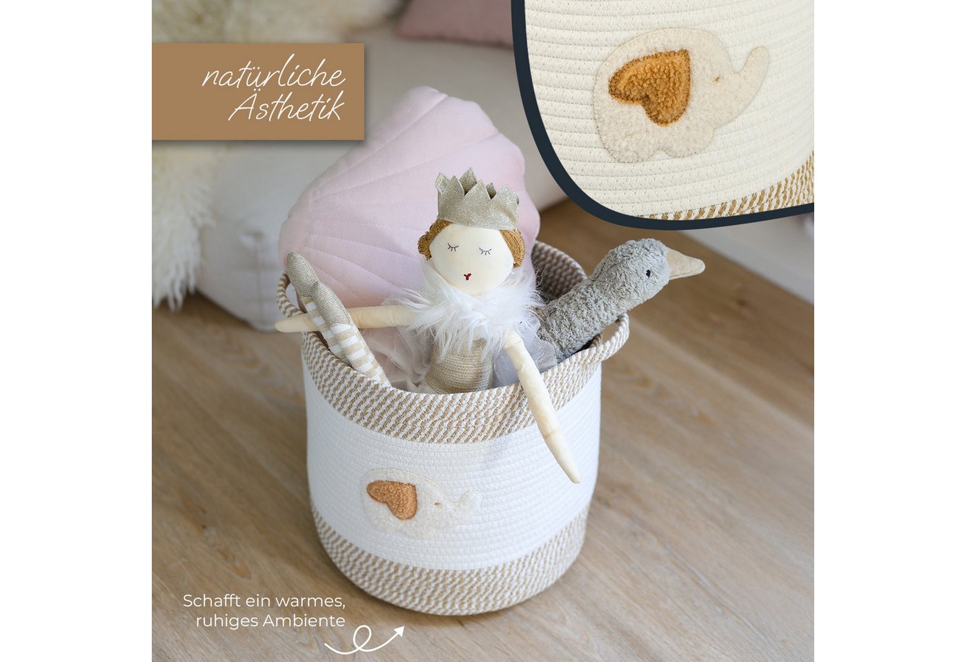 HMF 39020-30CM-ELE Aufbewahrungskorb Griffen Korb Kinderzimmer Baumwolle Elefant 30 x 30 cm