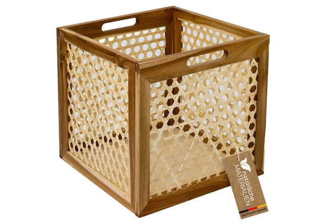 HMF 37640-M2 Aufbewahrungskorb Kallax Regale Korb Rattan Wiener Geflecht und Akazienholz Muster 2 32 x 34 x 32 cm