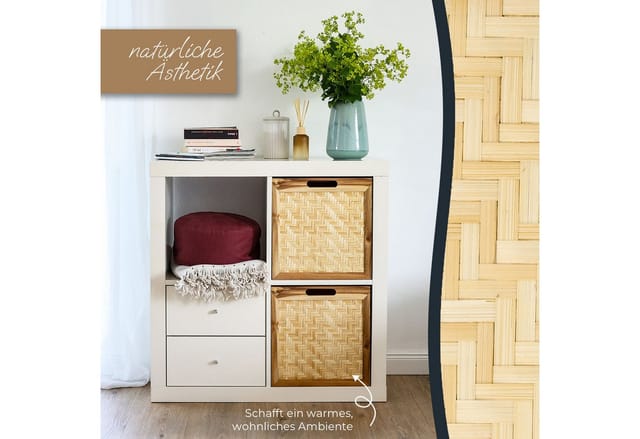 HMF 37640-M1 Aufbewahrungskorb Kallax Regale Korb Rattan Wiener Geflecht und Akazienholz Muster 1 32 x 34 x 32 cm