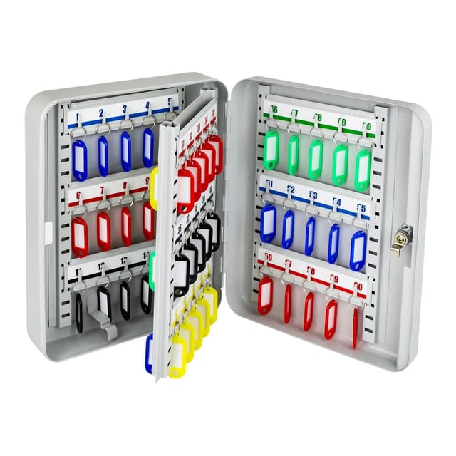 HMF 13060-07 Schlüsselkasten Abschließbar 60 Haken 30 x 24 x 7 cm Lichtgrau