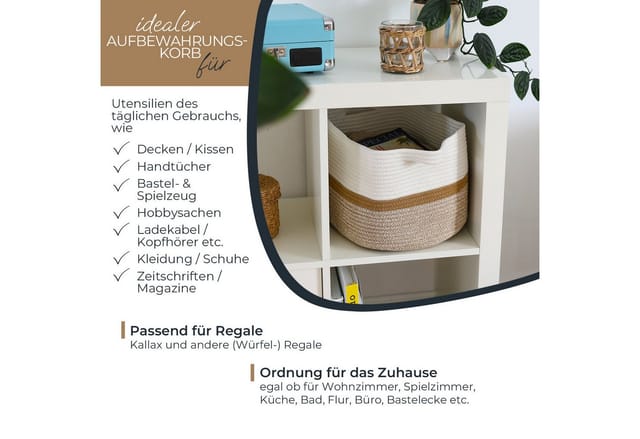 HMF 39011-36CM-80 Aufbewahrungskorb Griffen Korb Baumwolle 36 x 30 x 25 cm Weiß-Braun