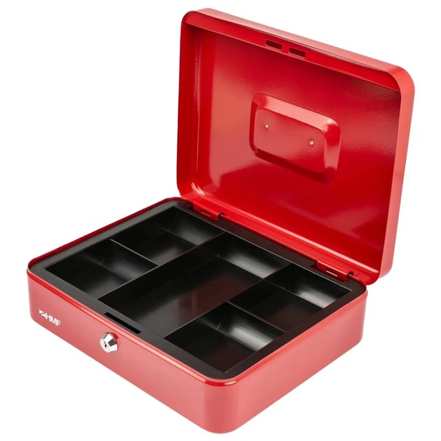 HMF 10130-03 Geldkassette Abschließbar Kasse Münzeinsatz 5 Münzfächer 30 x 24 x 9 cm Rot