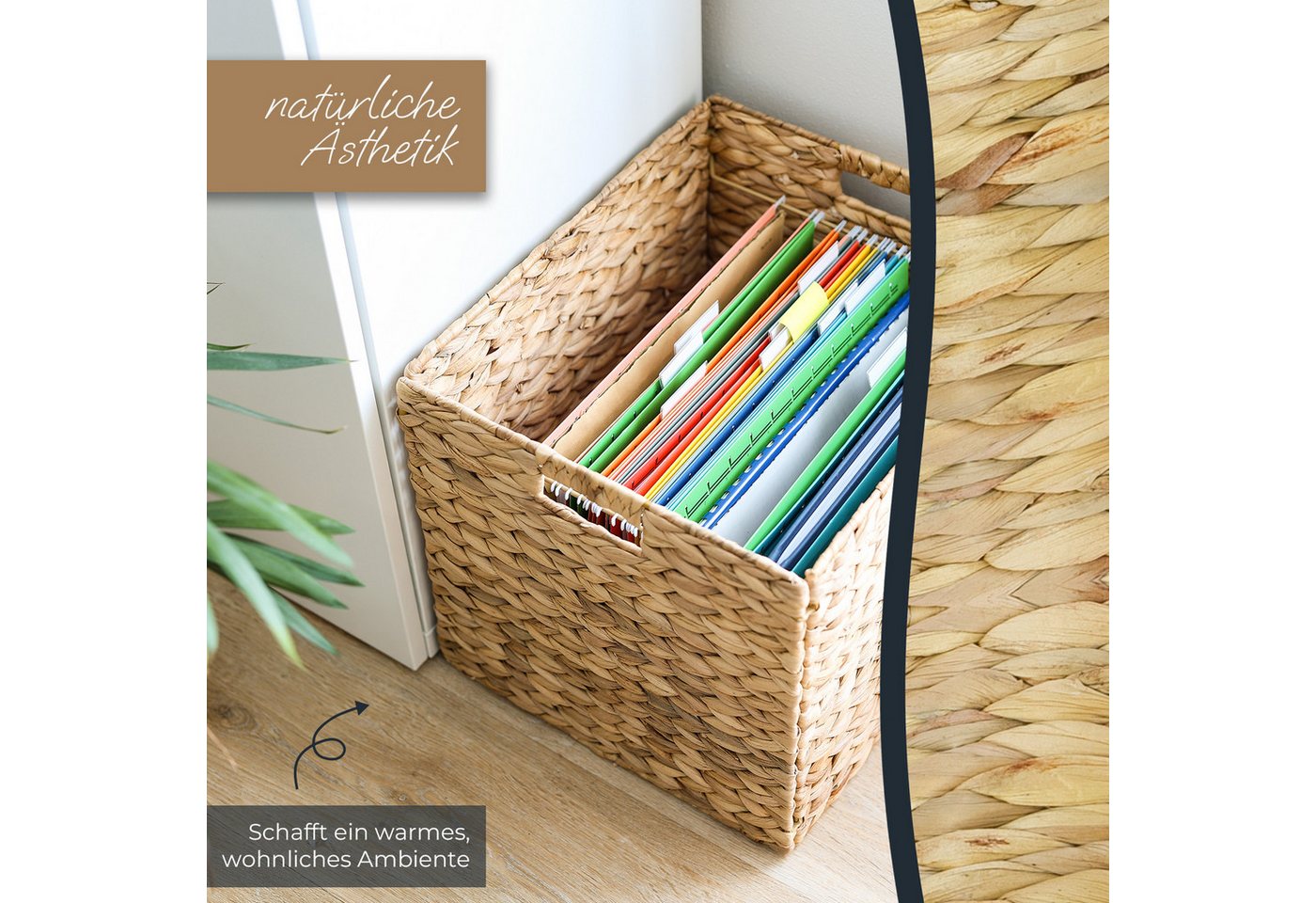 HMF 37246 Aufbewahrungskorb DIN A4 Hängeregister Korb Geflochten Wasserhyazinthe zu Kallax 33 x 38 x 32 cm