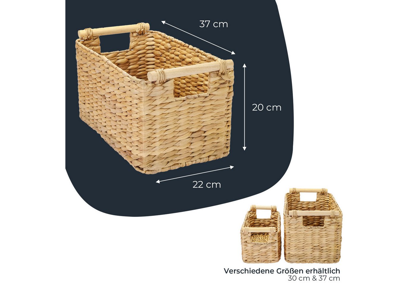HMF 37279-37CM Aufbewahrungskorb Badezimmer Korb Geflochten Wasserhyazinthe Holzgriffen 37 x 22 x 20 cm Bild 5