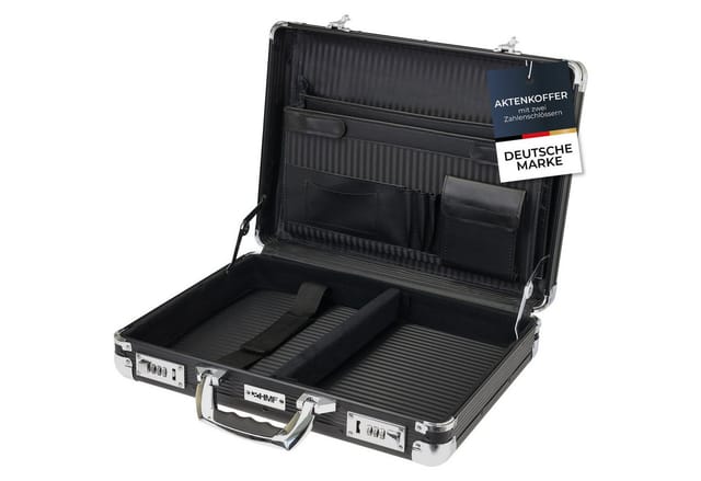 HMF 14651-02 Alu Aktenkoffer Herren Zahlenschloss 45 x 33 x 11 cm Schwarz