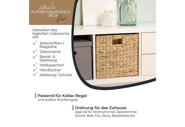 HMF 37240-S2 Aufbewahrungskorb Korb Geflochten Wasserhyazinthe Seegras Kallax 32 x 34 x 32 cm