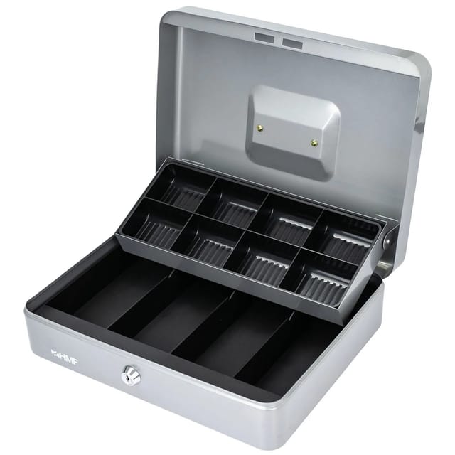 HMF 15130-09 Geldkassette Scheinfächer Münzfächer 30 x 24 x 9 cm Silber