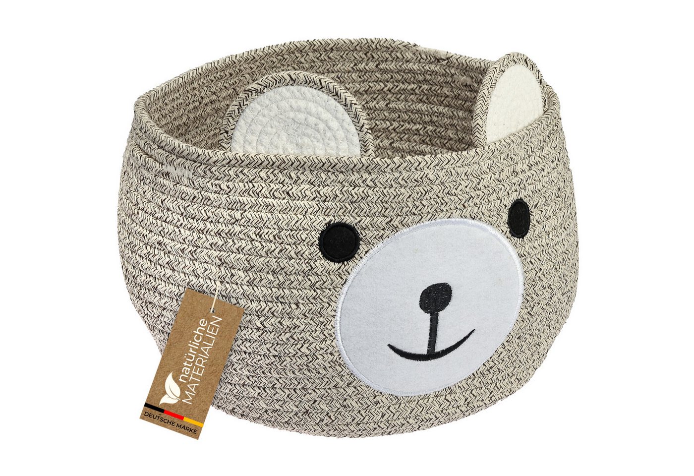HMF 39021-30CM-29 Aufbewahrungskorb Versteckten Griffen Korb Kinderzimmer Baumwolle Bär 30 x 24 cm Hellbraun