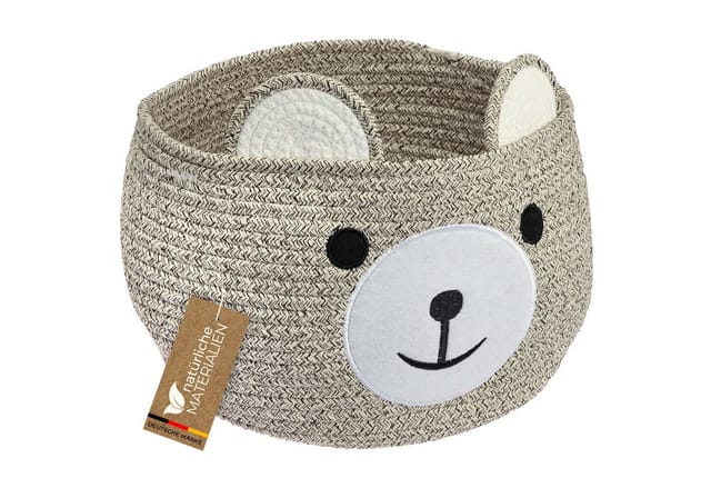 HMF 39021-30CM-29 Aufbewahrungskorb Versteckten Griffen Korb Kinderzimmer Baumwolle Bär 30 x 24 cm Hellbraun